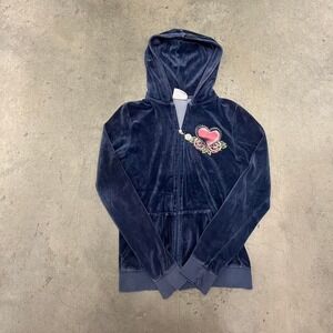 Vintage Y2K velvet bedazzled juicy couture‎ ankh royalty full zip up hoodie